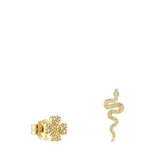 Outlet Gold Good Vibes clover – serpent Earrings with Diamonds Gold Earrings | Small Earrings