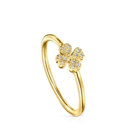 Hot Gold Good Vibes Ring with Diamonds clover motif 分类为空 | Diamond Rings