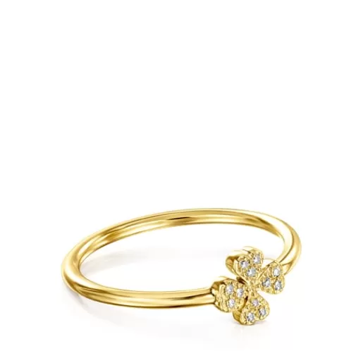 Hot Gold Good Vibes Ring with Diamonds clover motif 分类为空 | Diamond Rings