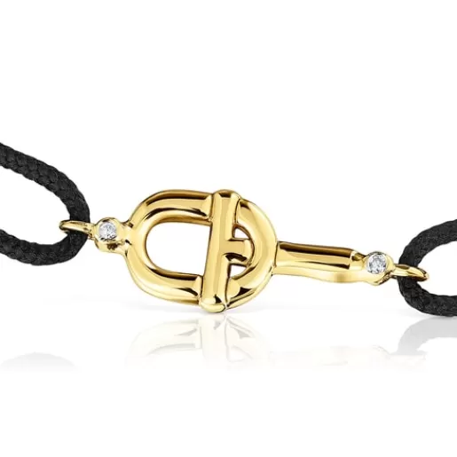 Sale Gold MANIFEST Bracelet with diamonds and black nylon Gold Bracelets | Cord And Thread Bracelets