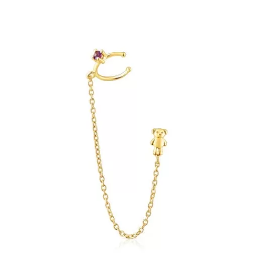 Hot Gold Teddy Bear Earcuff with amethyst gemstone Gold Earrings | Individual Earrings