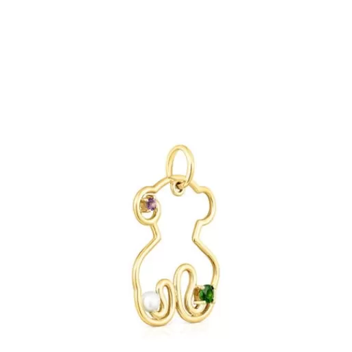 Outlet Gold Tsuri Bear pendant with gemstones and a cultured pearl Gold Pendants | Medium Pendants