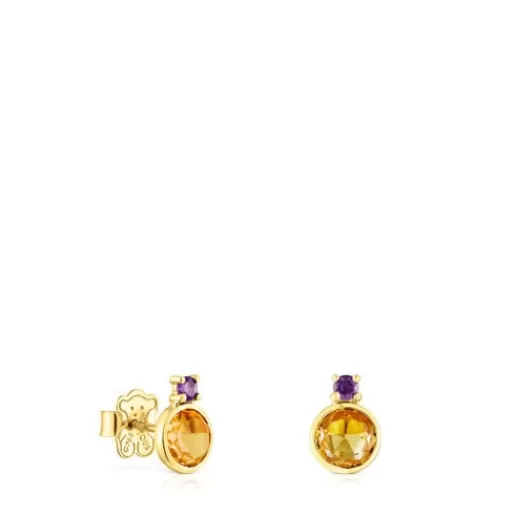 Discount Gold Virtual Garden Earrings with citrine and amethyst Gold Earrings | Small Earrings