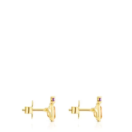 Discount Gold Virtual Garden Earrings with citrine and amethyst Gold Earrings | Small Earrings