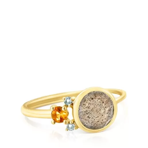 Store Gold Virtual Garden Ring with labradorite, sapphire and topaz 分类为空 | Small Rings