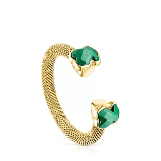 Best Sale Gold-colored IP Steel Mesh Color open Ring with Malachite Silver Rings | Small Rings