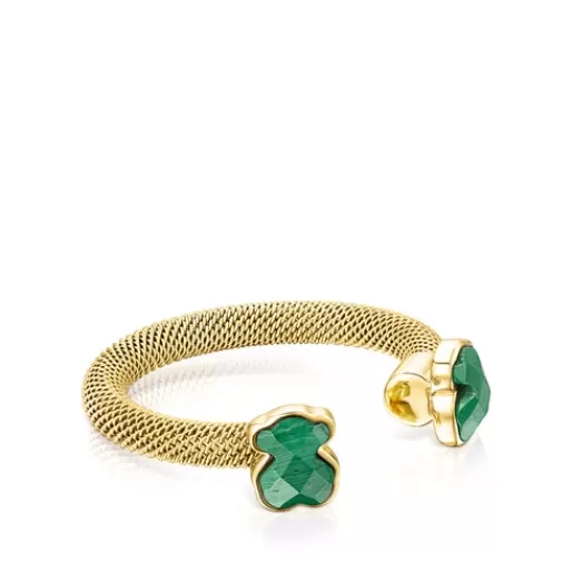Best Sale Gold-colored IP Steel Mesh Color open Ring with Malachite Silver Rings | Small Rings