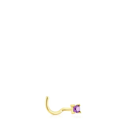 Cheap Gold-colored IP St. Tropez Nose piercing with amethyst Steel Piercing
