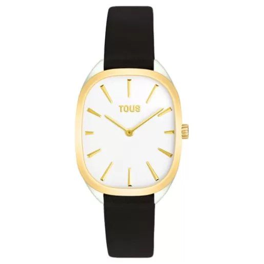 Best Sale Gold-colored IPG steel analog Watch with black leather strap Heritage For Her | Analog Watches