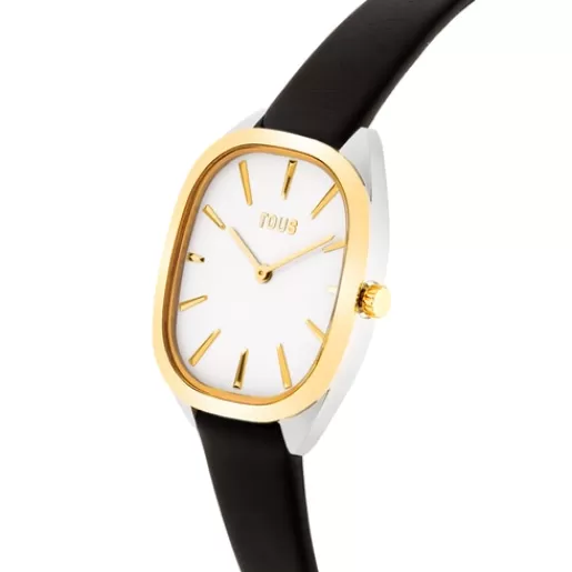 Best Sale Gold-colored IPG steel analog Watch with black leather strap Heritage For Her | Analog Watches