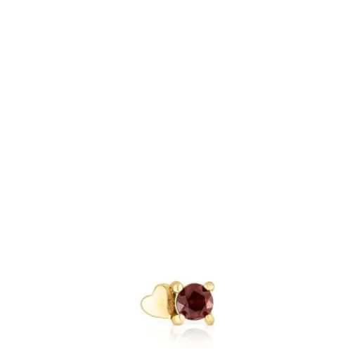 Clearance Gold-colo IP steel and garnet New Motif Heart piercing Small Earrings | Individual Earrings