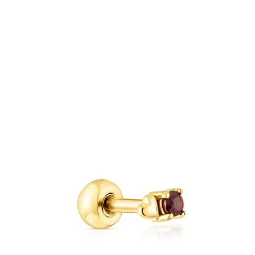 Clearance Gold-colo IP steel and garnet New Motif Heart piercing Small Earrings | Individual Earrings