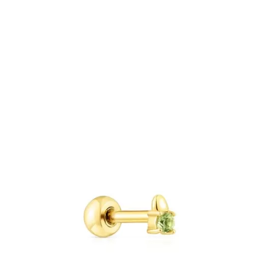 Clearance Gold-colored IP steel and peridot New Motif Ball piercing Small Earrings | Individual Earrings