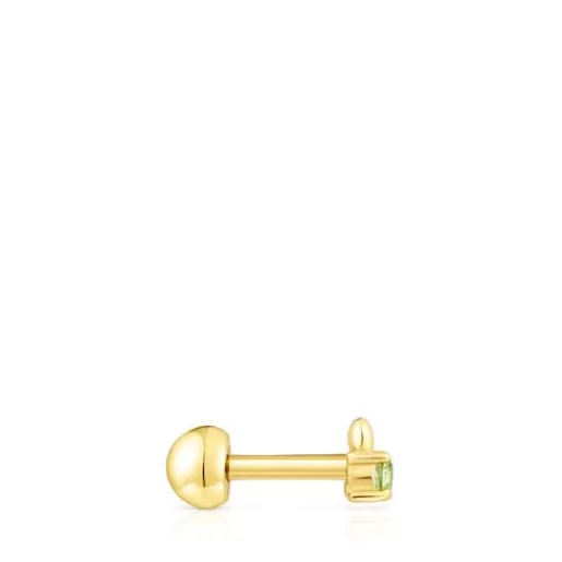 Clearance Gold-colored IP steel and peridot New Motif Ball piercing Small Earrings | Individual Earrings