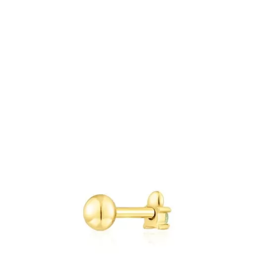 Clearance Gold-colored IP steel and peridot New Motif Ball piercing Small Earrings | Individual Earrings