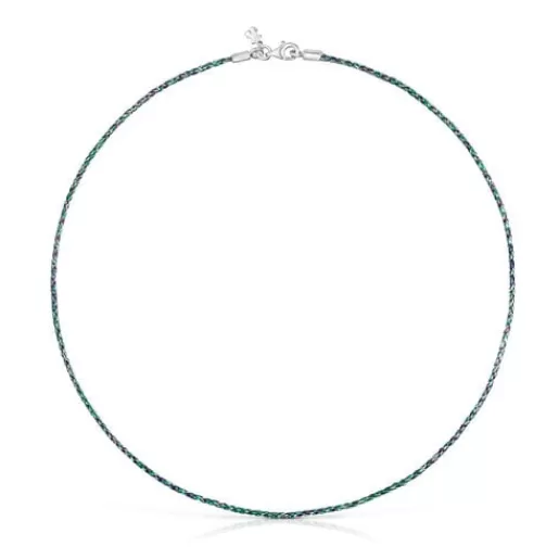 Hot Green and blue braided thread Necklace with clasp Efect Kids Silver Necklaces | Short Necklaces