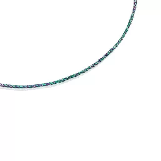 Hot Green and blue braided thread Necklace with clasp Efect Kids Silver Necklaces | Short Necklaces