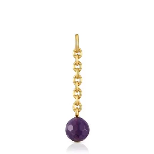 Hot Hold Oval Pendant with 18kt gold plating over silver and amethyst Silver Pendants | Large Pendants