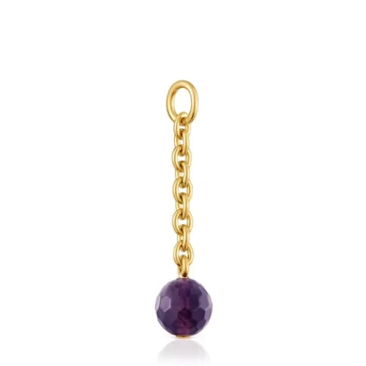 Hot Hold Oval Pendant with 18kt gold plating over silver and amethyst Silver Pendants | Large Pendants