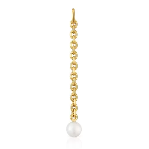 Hot Hold Oval Pendant with 18kt gold plating over silver and cultivated pearl Silver Pendants | Large Pendants