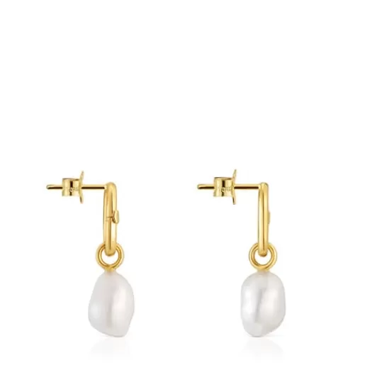 Shop Hold Oval short gold Earrings with cultured pearls Gold Earrings | Small Earrings