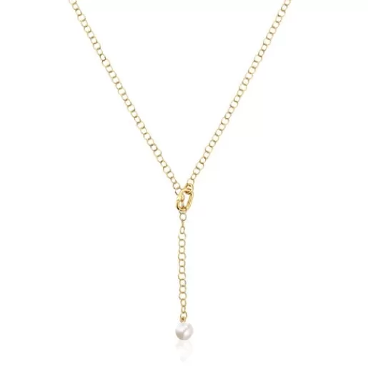 Clearance Hold Oval short gold Necklace with cultured pearl Short Necklaces