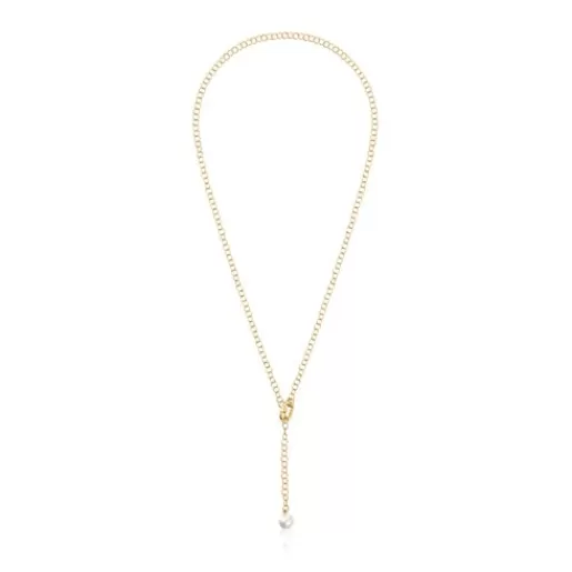 Clearance Hold Oval short gold Necklace with cultured pearl Short Necklaces