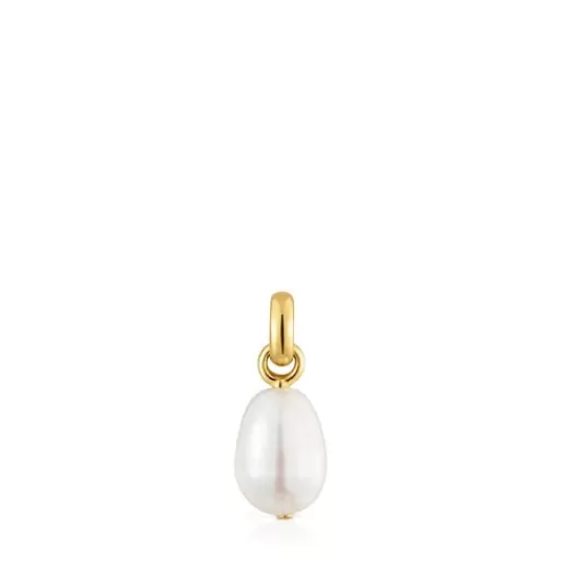 New Hold Oval small Pendant with 18kt gold plating over silver and cultivated pearl Silver Pendants | Large Pendants