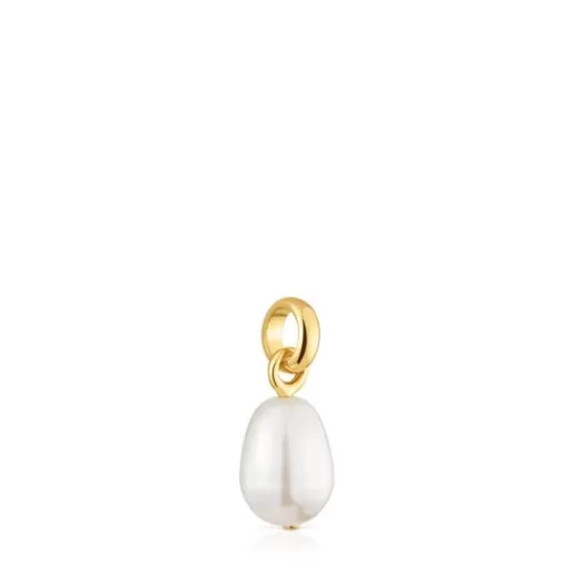 New Hold Oval small Pendant with 18kt gold plating over silver and cultivated pearl Silver Pendants | Large Pendants
