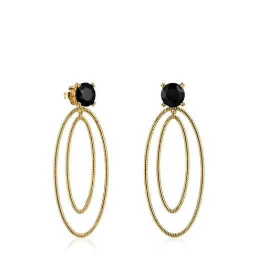 New Hoop earrings with 18kt gold plating over silver and onyx Cachito Mío Silver Earrings