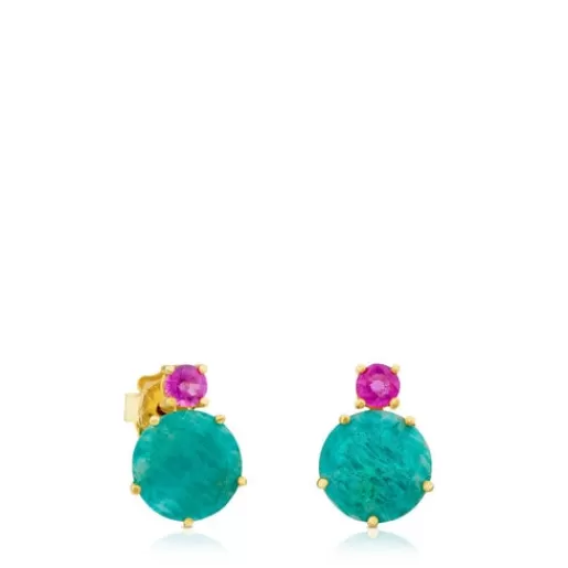 Discount Ivette Earrings in with Amazonite and Ruby Gold Earrings | Small Earrings