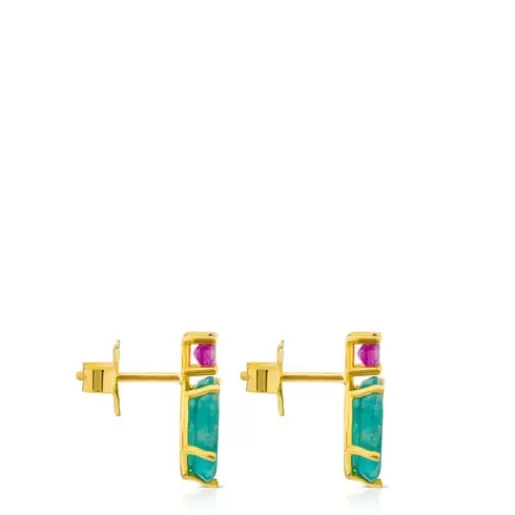 Discount Ivette Earrings in with Amazonite and Ruby Gold Earrings | Small Earrings