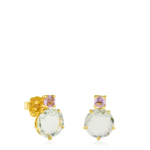 Best Ivette Earrings in Gold with Praseolite and Amethyst Gold Earrings | Small Earrings