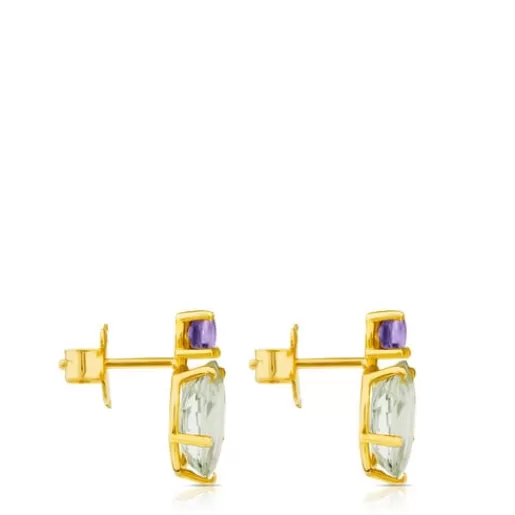 Best Ivette Earrings in Gold with Praseolite and Amethyst Gold Earrings | Small Earrings