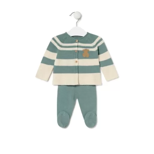 New Knitted baby set in Tricot stripy green Kids Accessories