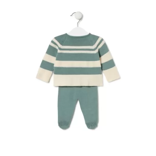 New Knitted baby set in Tricot stripy green Kids Accessories