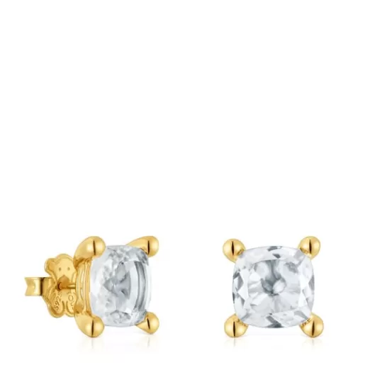 Clearance 18kt gold plating over silver and rock crystal quartz Earrings Color White Small Earrings