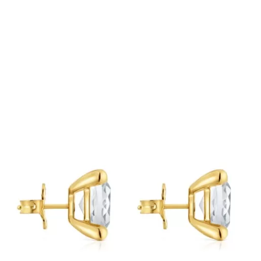 Clearance 18kt gold plating over silver and rock crystal quartz Earrings Color White Small Earrings