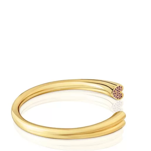New 18kt gold plating over silver Bangle with heart motif with rhodolites 1950 Silver Bracelets | Bangle Bracelets