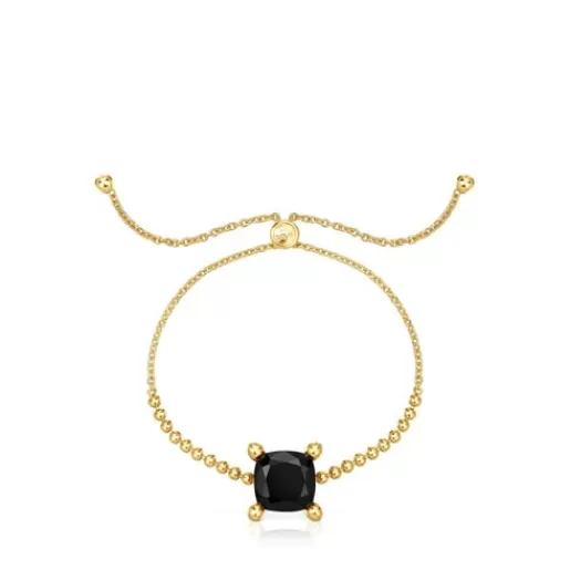 Best 18kt gold plating over silver detail chain Bracelet with onyx Color Black Chain Bracelets