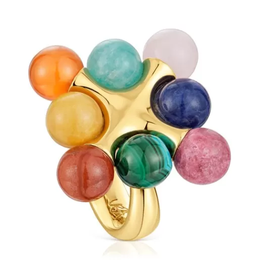 Hot 18kt gold plating over silver Ring with multicolored gemstones X LEA COLOMBO Silver Rings