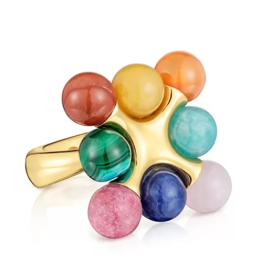 Hot 18kt gold plating over silver Ring with multicolored gemstones X LEA COLOMBO Silver Rings