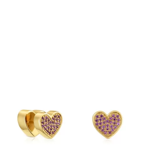 New 18kt gold-plated silver heart Earrings with rhodolites 1950 Silver Earrings | Small Earrings