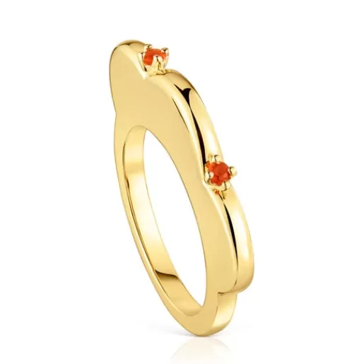 Fashion Large flower Ring with 18kt gold plating over silver and carnelian My Other Half Silver Rings | Large Rings