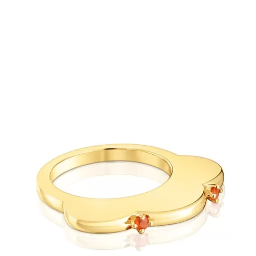 Fashion Large flower Ring with 18kt gold plating over silver and carnelian My Other Half Silver Rings | Large Rings