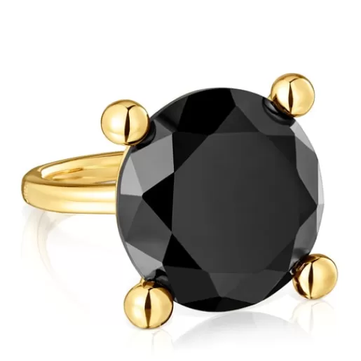 Fashion Large 18kt gold plating over silver and onyx Ring Color Black Large Rings
