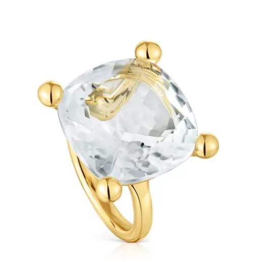 Best Large 18kt gold plating over silver and rock crystal quartz Ring Color White Large Rings