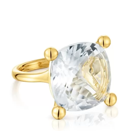 Best Large 18kt gold plating over silver and rock crystal quartz Ring Color White Large Rings