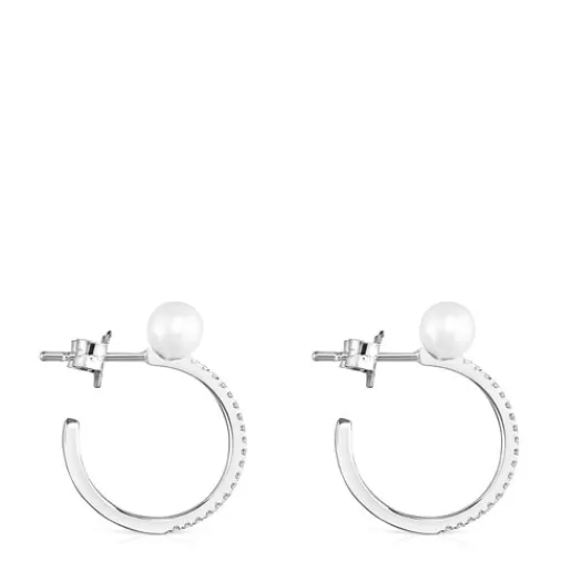 Fashion Large Les Classiques Earrings in White Gold with Diamond and Pearl Hoop Earrings | Pearl Earrings