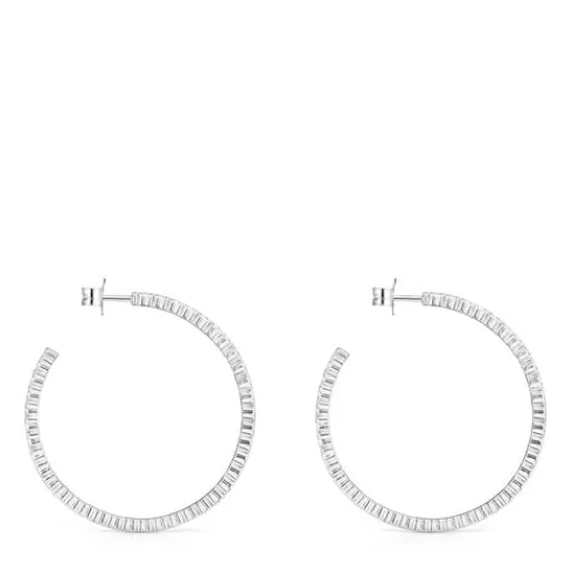 Outlet Large Silver Straight disc Earrings Silver Earrings | Hoop Earrings